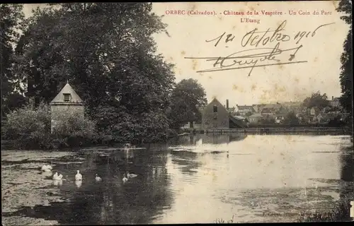 Ak La Vespière Calvados, Château de la Vespière, Un Coin du Parc, L'Etang