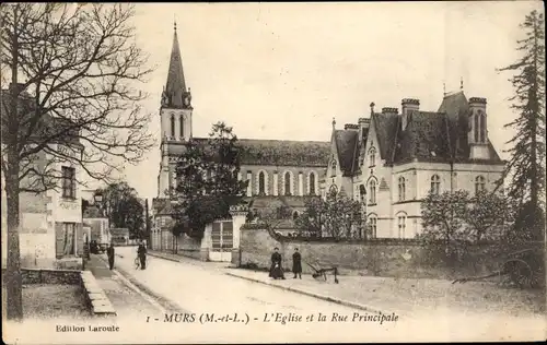 Ak Mûrs Maine et Loire, L'Eglise et la Rue Principale