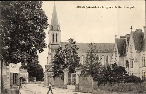 Ak Mûrs Erigné Maine et Loire, L'Eglise et la Rue Principale