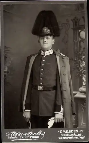 CdV Soldat, Kaiserreich, Uniform, Standportrait, Dresden, König Georg Allee 1, Atelier Apollo