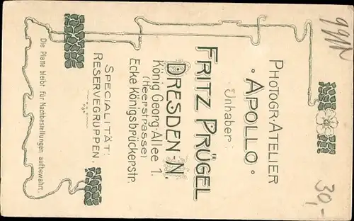 CdV Soldat, Kaiserreich, Uniform, Standportrait, Dresden, König Georg Allee 1, Atelier Apollo