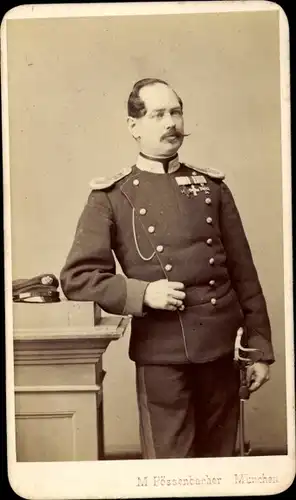 CdV Soldat, Kaiserreich, Uniform, Standportrait, Schützenschnur, Infanteriesäbel, München