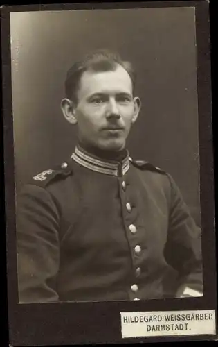 CdV Soldat, Kaiserreich, Uniform, Portrait, Darmstadt, Fotograf Hildegard Weissgärber