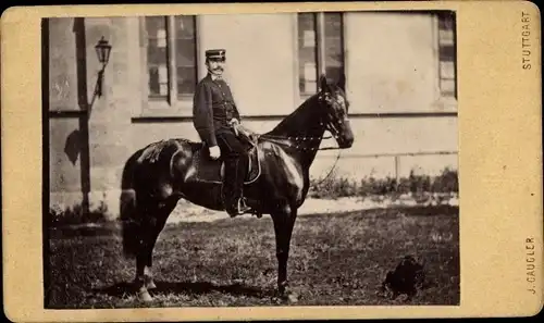 CdV Soldat, Kaiserreich, Uniform, Portrait, Pferd, Stuttgart, Fotograf J. Gaugler