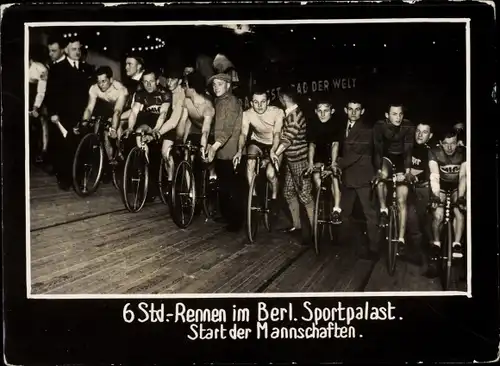 Foto 6 Stunden Rennen im Berliner Sportpalast, Start der Mannschaften, Radrennbahn