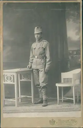 CdV Soldat in Uniform, Dolch, Auscha Leitmeritz, Fotograf Heinrich Klug