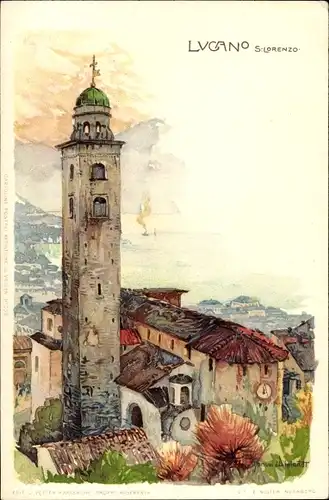 Künstler Litho Wielandt, Manuel, Lugano Tessin, Kirche St. Lorenzo