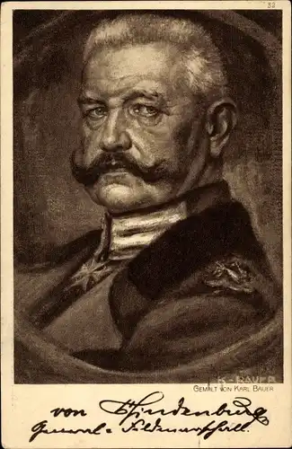 Künstler Ak Bauer, Karl, Generalfeldmarschall Paul von Hindenburg, Portrait