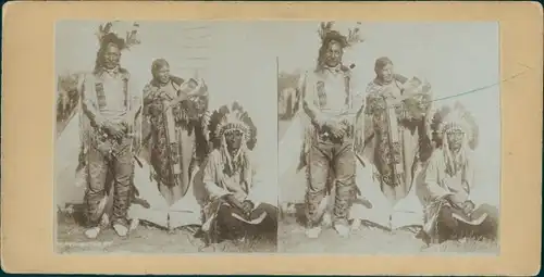 Stereo Foto Indianer, Zelt, Federschmuck, Häuptling