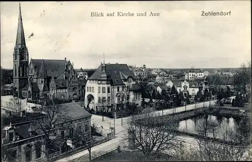 Ak Berlin Zehlendorf, Blick auf Kirche und Aue