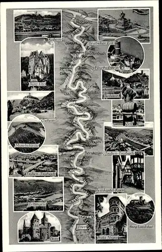 Landkarten Ak Trier an der Mosel, Trier bis Koblenz