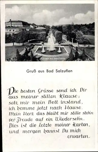 Ak Bad Salzuflen im Kreis Lippe, Kurpark, Hauptallee, Gedicht