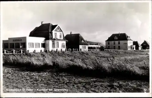 Ak Nordseebad Sankt Peter Ording, Kurhalle mit Strandweg