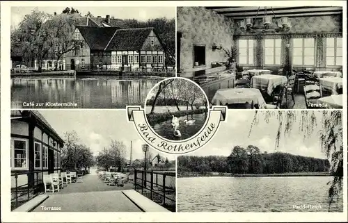 Ak Bad Rothenfelde am Teutoburger Wald, Café zur Klostermühle, Teich, Schwäne