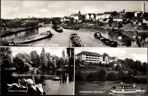 Ak Jagstfeld Bad Friedrichshall Baden Württemberg, Kindersolbad Bethesda I, Schwäne, Teilansicht