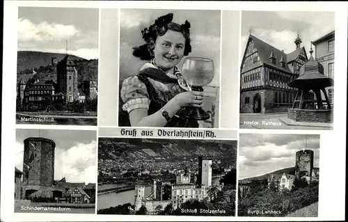 Ak Oberlahnstein Lahnstein am Rhein, Martinsschloss, Rathaus, Schinderhannesturm, Burg Lahneck