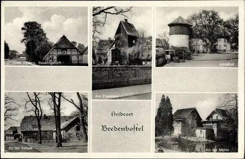 Ak Beedenbostel in Niedersachsen, Amtshof, Ehrenmal, Mühle, Schule, Bauerngehöft