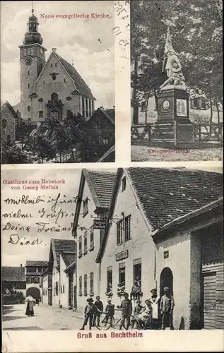 Ak Bechtheim in Rheinland Pfalz, Kirche, Kriegerdenkmal, Gasthof zum Rebstock