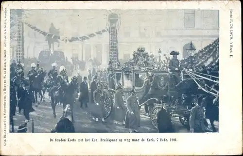 Ak Hochzeit Königin Wilhelmina der Niederlande 1901, Heinrich zu Mecklenburg, Kutsche