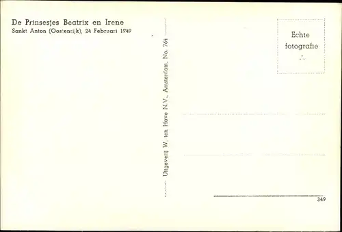 Ak St. Anton am Arlberg in Tirol, Prinzessin Beatrix und Irene, 1949, Adel Niederlande