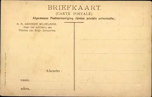 Künstler Ak Duyl Schwartze, Theerese van, Königin Wilhelmina der Niederlande, Sitzportrait