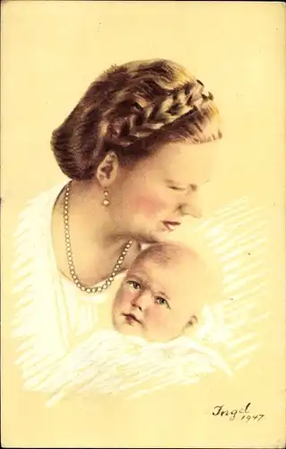 Künstler Ak Ingel, Königin Juliana der Niederlande mit Prinzessin Christina