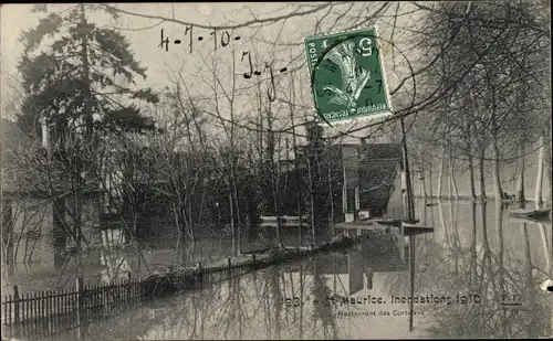 Ak Saint Maurice Charentonneau Val de Marne, Inondations 1910, Restaurant des Corbeaux