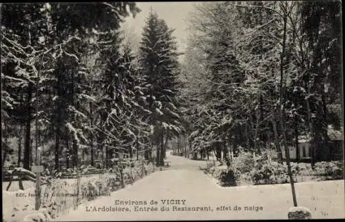 Ak Vichy Allier, L'Ardoisiere, Entree du Restaurant, neige