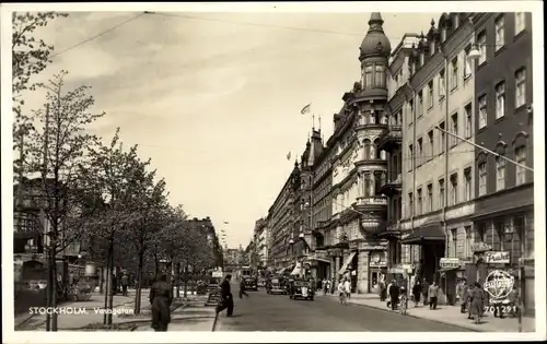 Ak Stockholm Schweden, Straßenpartie, Geschäfte