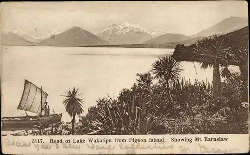 Ak Lake Wakatipu South Island Neuseeland, Pigeon Island, Showing Mt. Earnslaw
