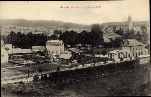 Ak Orbec Calvados, Vue Generale, Bahnhof, La Gare
