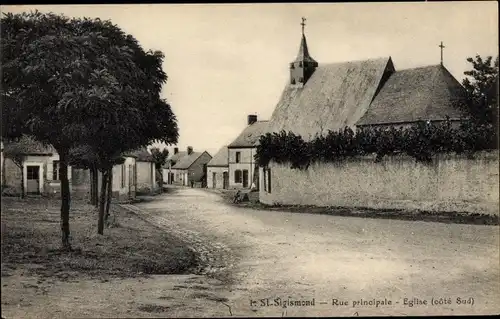 Ak Saint Sigismond Maine et Loire, Rue principale, Eglise