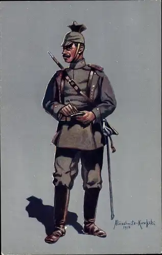 Künstler Ak Lüschwitz Koreffski, Ulan in Uniform, Gefreiter 1. Bayr. Ulanen Regt. Kaiser Wilhelm II
