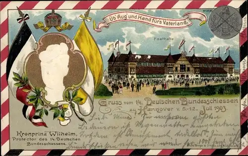 Präge Passepartout Litho Hannover Niedersachsen, Kronprinz Wilhelm von Preußen, Bundesschießen 1903