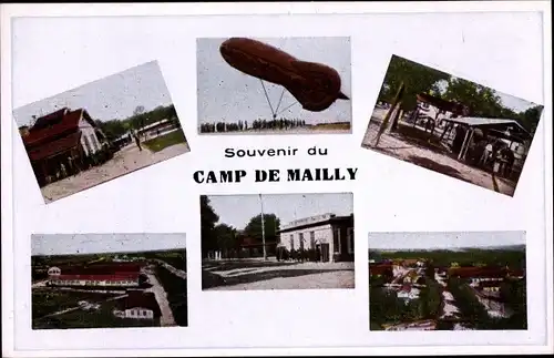 Ak Mailly le Camp Aube, Ballon captif d'observation appelé Saucisse, Vue générale