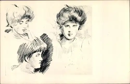 Ak Frauenkopf, Portrait, Zeichnung