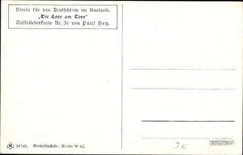 Lied Künstler Ak Hey, Paul, Die Lore am Tore, Volksliederkarte Nr 31