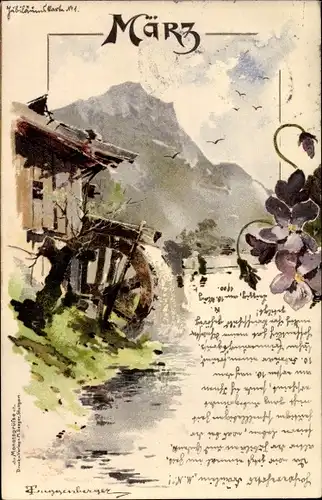 Künstler Litho Guggenberger, Thomas, Allegorie, März, Wassermühle