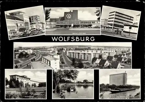 Ak Wolfsburg in Niedersachsen, Bahnhof, VW Werk, Porschestraße, Berliner Ring, Schillerteich