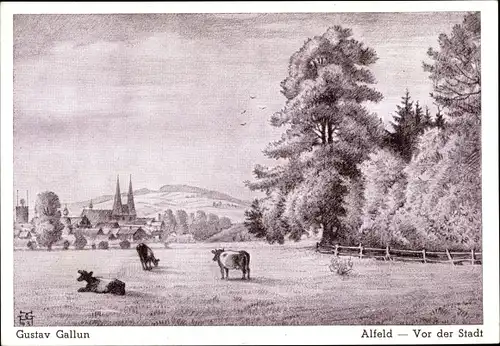 Künstler Ak Gallun, Gustav, Alfeld an der Leine, Panorama