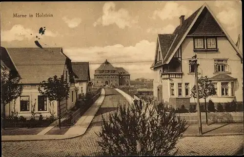Ak Marne in Holstein, Straßenpartie im Ort