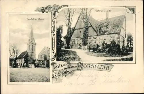 Ak Borsfleth in Schleswig Holstein, Pastoratsgebäude, Kirche