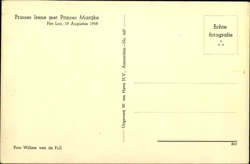 Ak Prinzessin Irene der Niederlande mit Prinzessin Marijke, Het Loo 1948