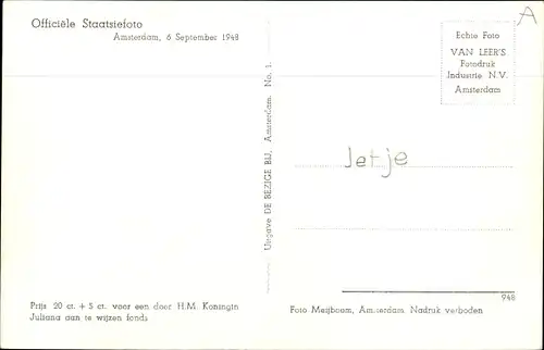 Ak Königin Juliana der Niederlande, Staatsieportret 1948, Umhang, Bernhard zur Lippe Biesterfeld