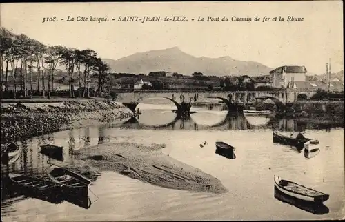 Ak Saint Jean de Luz Pyrénées Atlantiques, Le Pont du Chemin de fer, La Rhune