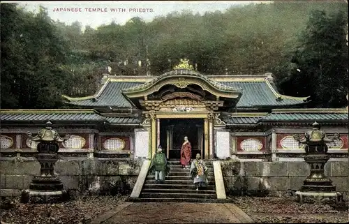 Ak Japan, Japanese Temple with Priests