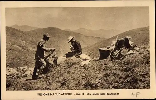 Ak Lesotho, Une simple halte, Basutoland, Landschaftsansicht, Pause, Mission du Sud Afrique