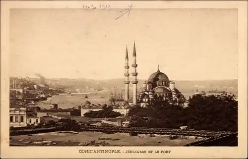 Ak Konstantinopel Istanbul Türkei, Jéni Djami et le Port, Moschee, Hafen
