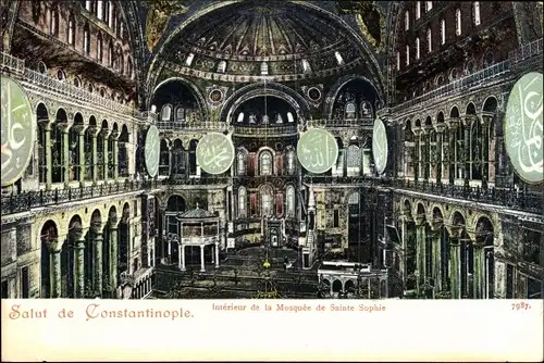 Ak Konstantinopel Istanbul Türkei, Interieur de la Mosquee de Sainte Sophie
