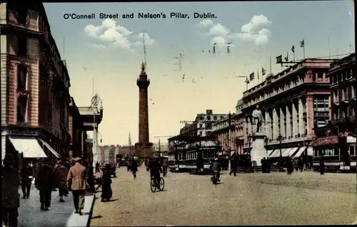 Ak Dublin Irland, O'Connell Street, Nelson's Pillar